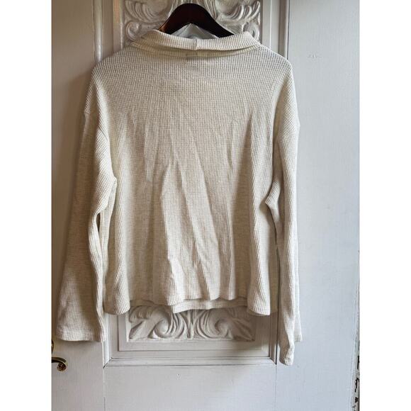 MONROW Cowl-Neck Waffle-Knit Sweater Women’s Size XL Thermal Lounge Pullover - Picture 7 of 10